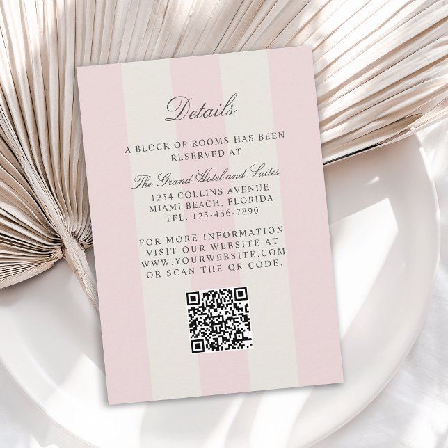 Simple Blush Pink Cabana Stripes Wedding Details Enclosure Card (Creator Uploaded)