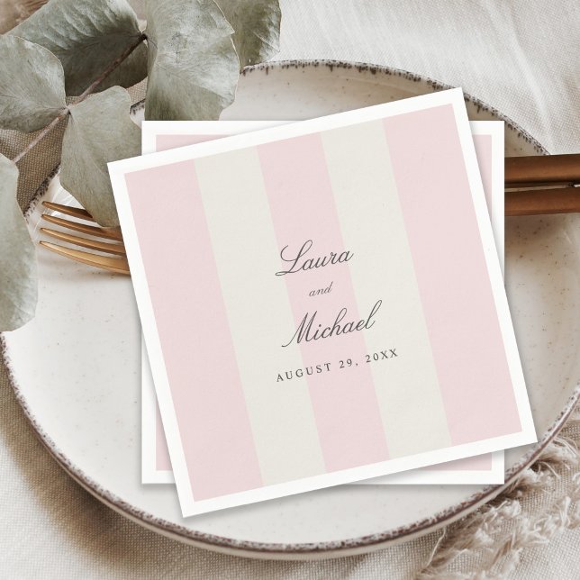 Simple Blush Pink Cabana Stripes Wedding Napkin (Creator Uploaded)