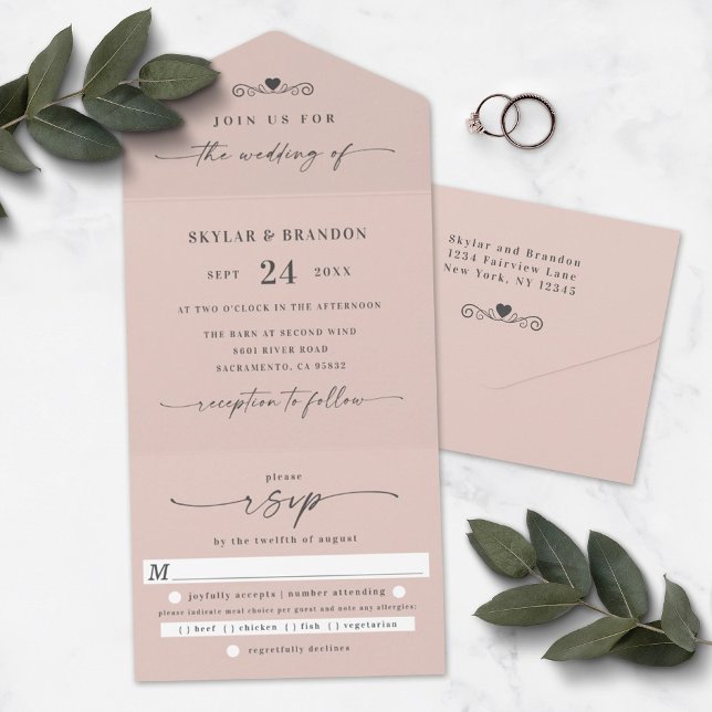Simple Blush Pink Elegant Calligraphy Wedding All In One Invitation (Creator Uploaded)