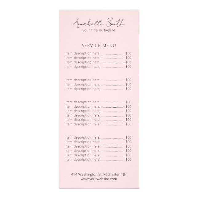 Simple Blush Pink Elegant Minimalist Modern Rack Card (Front)
