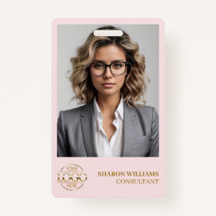 Simple Blush Pink Employee Photo & Company Logo ID Badge