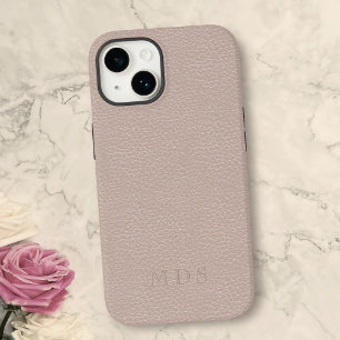 Simple Blush Pink Faux Leather Look Monogram Case-Mate iPhone 14 Case