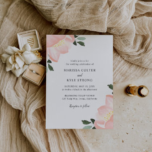 Simple Blush Pink Floral Elegant Wedding Invitation