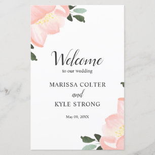 Simple Blush Pink Floral Elegant Wedding Program