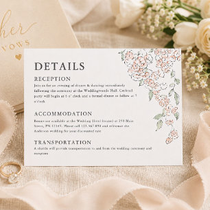 Simple Blush Pink Floral Wedding Details Card