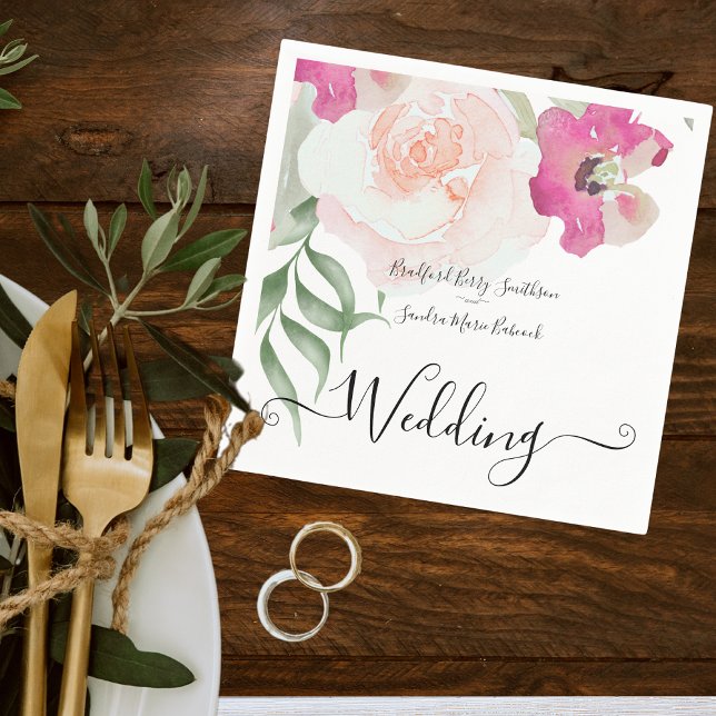 Simple Blush Pink Fushia Floral Wedding invitation Napkin (Creator Uploaded)