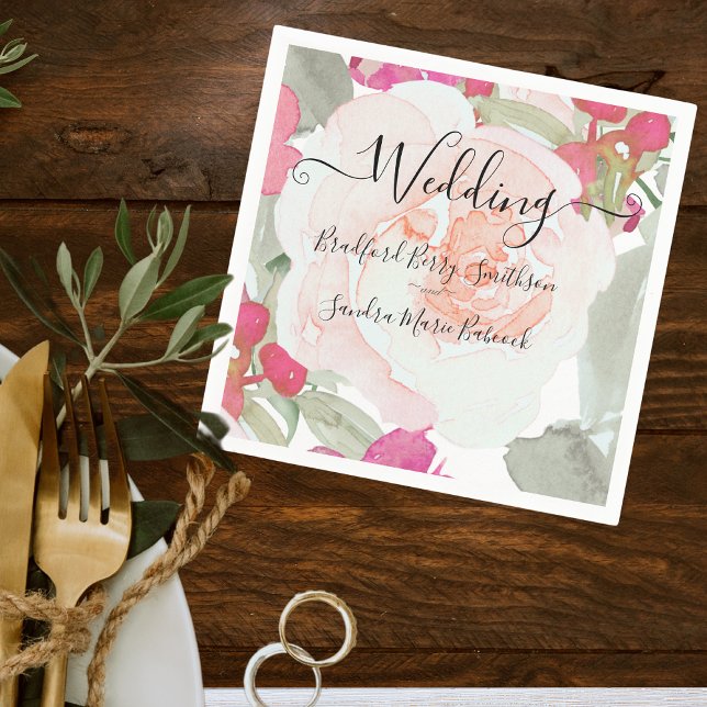 Simple Blush Pink Fushia Floral Wedding invitation Napkin (Creator Uploaded)