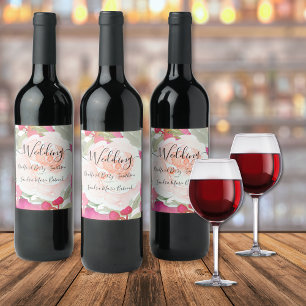 Simple Blush Pink Fushia Floral Wedding  Wine Label