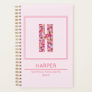 Simple Blush Pink Girly Floral Monogram Letter H Planner