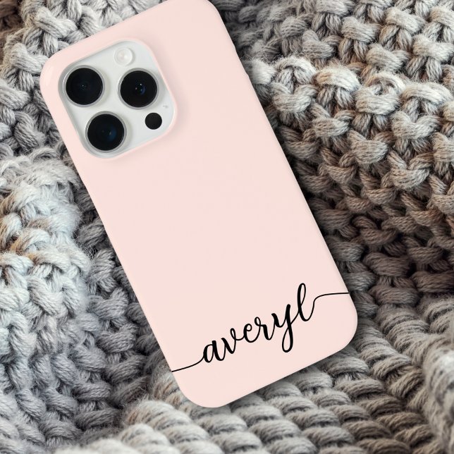 Simple Blush Pink Girly Script Monogrammed Name iPhone Case (Creator Uploaded)
