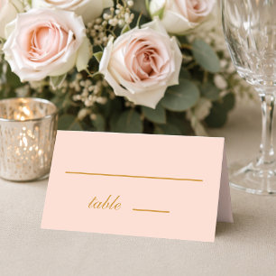 Simple Blush Pink Golden Calligraphy Wedding Place Card