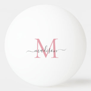 Simple Blush Pink Gray Monogram Modern Chic Script Ping Pong Ball