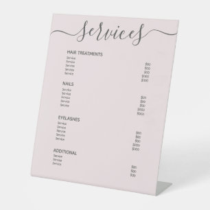 Simple Blush Pink Hair Stylist Service Price List Pedestal Sign