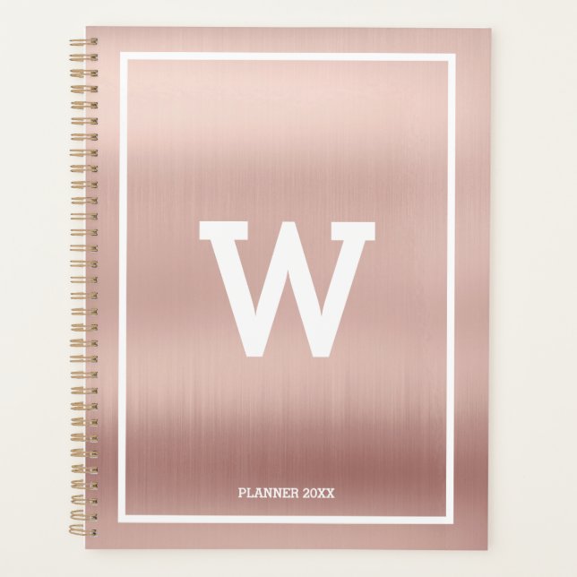 Simple Blush Pink Initial Monogram Monthly Planner (Front)