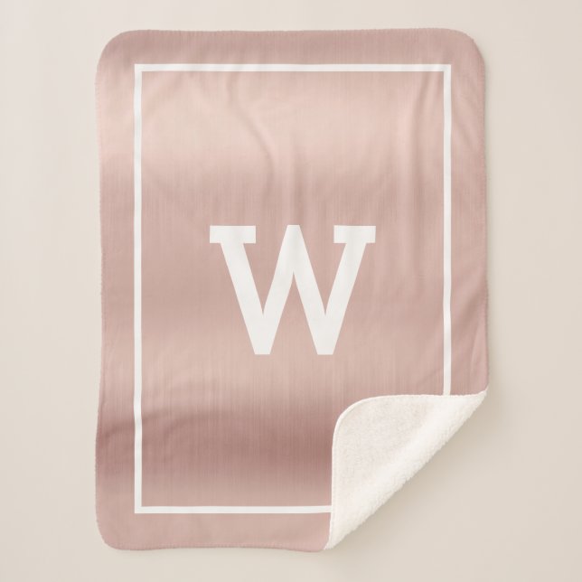 Simple Blush Pink Initial Monogram Sherpa Blanket (Front)