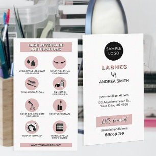 Simple Blush Pink Lash Aftercare Guide Logo Custom Business Card