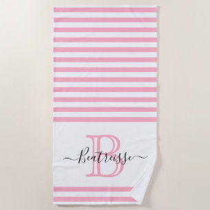 Simple Blush Pink Line Nautical Monogram Initial Beach Towel