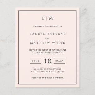 Simple Blush Pink Monogram Budget Wedding Invite