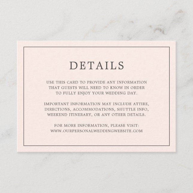 Simple Blush Pink Monogram Elegant Wedding Enclosure Card (Front)