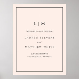 Simple Blush Pink Monogram Elegant Wedding Poster