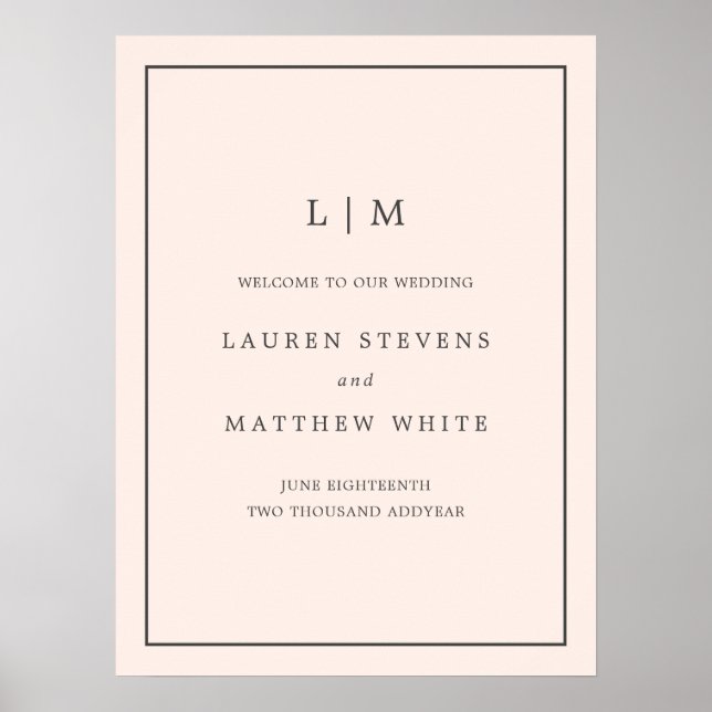 Simple Blush Pink Monogram Elegant Wedding Poster (Front)