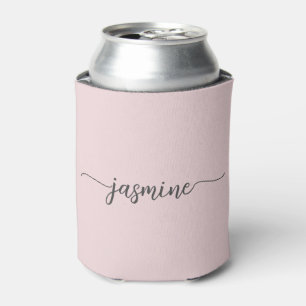 Simple Blush Pink Monogram Girly Script Can Cooler
