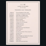 Simple Blush Pink Monogram Wedding Timeline<br><div class="desc">Simple Wedding Timeline featuring a modern yet elegant design with your two letter monogram at the top and your details surrounded by a thin border. All text is in grey over a blush pink background and may be changed to any colours you wish by clicking the "customise" button. A chic...</div>