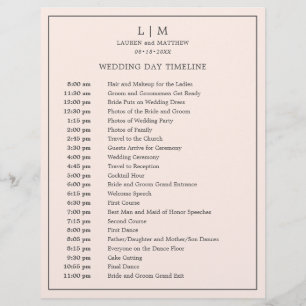 Simple Blush Pink Monogram Wedding Timeline