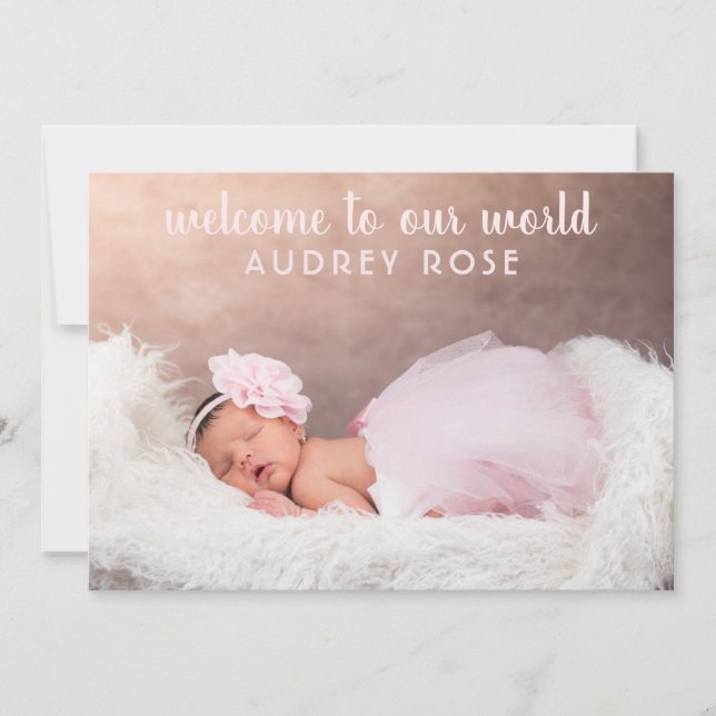 Simple Blush Pink Photo Collage Baby Girl Birth Announcement (Front)
