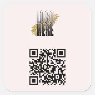 Simple Blush Pink QR Code With Business Logo  Square Sticker