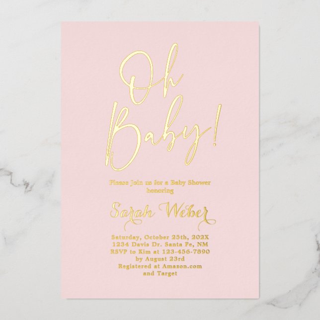 Simple Blush Pink Real Foil Invitation (Front)