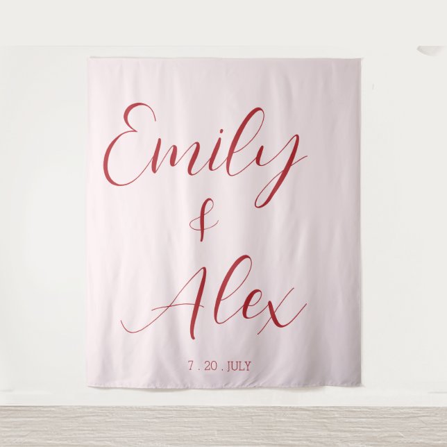  Simple Blush Pink & Red wedding Tapestry (Front)