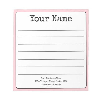 Simple Blush Pink Retro Add Your Name Lined  Notepad