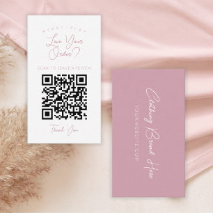 Simple Blush Pink Script QR Code Leave a Review Business Card
