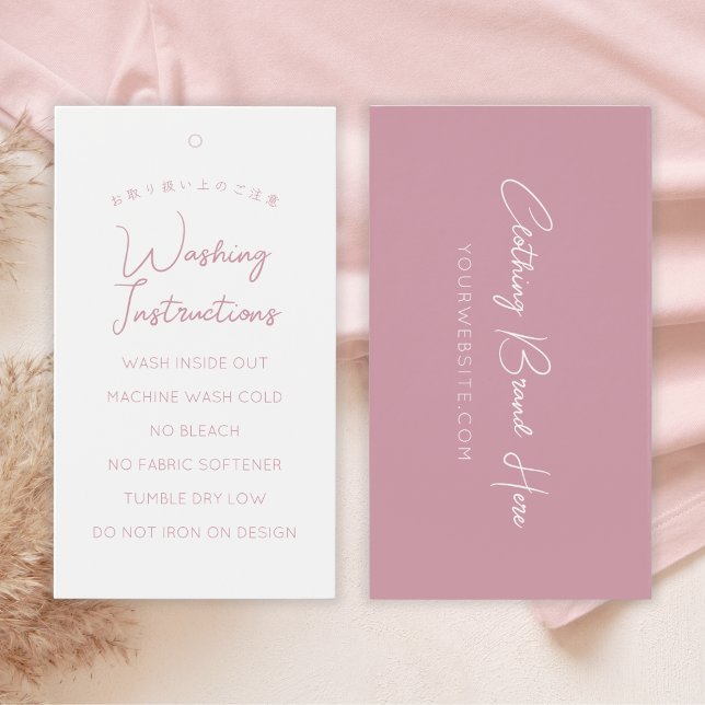 Simple Blush Pink Script Washing Instructions Tag (Creator Uploaded)