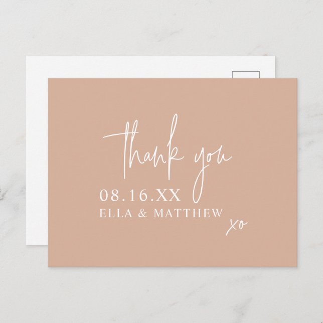 Simple Blush Pink Script Wedding Thank You Postcard (Front/Back)