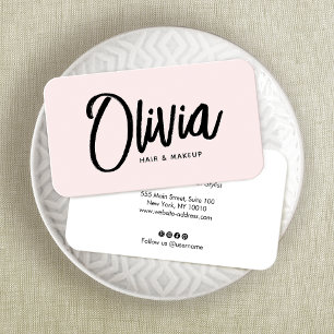 Simple Blush Pink Signature Script Beauty Business Business Card
