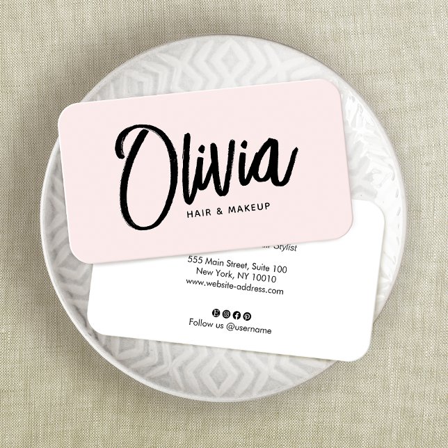 Simple Blush Pink Signature Script Beauty Business Business Card (Creator Uploaded)