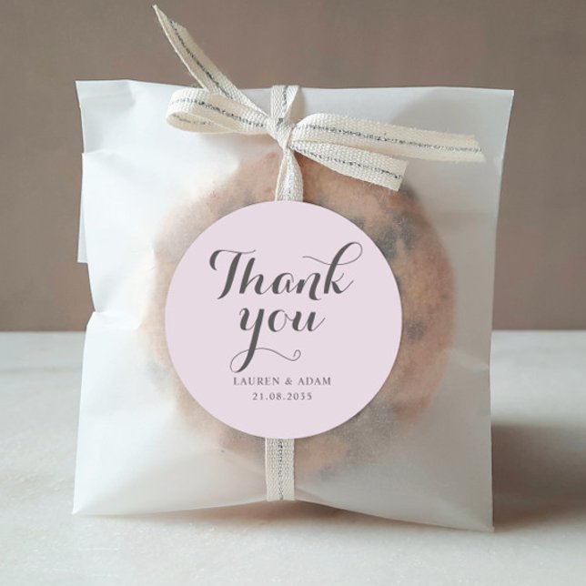 Simple Blush Pink Thank You Wedding Classic Round Sticker (Creator Uploaded)