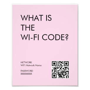 Simple Blush Pink Wifi Password Sign with QR Code