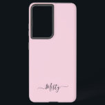 Simple Blush Pink with Script Custom Name Samsung Galaxy Case<br><div class="desc">A simple stylish custom name typography design in a casual script font in striking black on pastel blush pink. The perfect item for the trendy minimalist. An on trend bespoke gift or accessory for any occasion. Debra Valencia, a visionary surface pattern artist, product designer and entrepreneur with a passion for...</div>