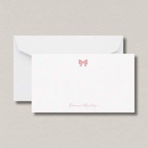 Simple Blush Rose Chic Bow Handwritten Name  Card