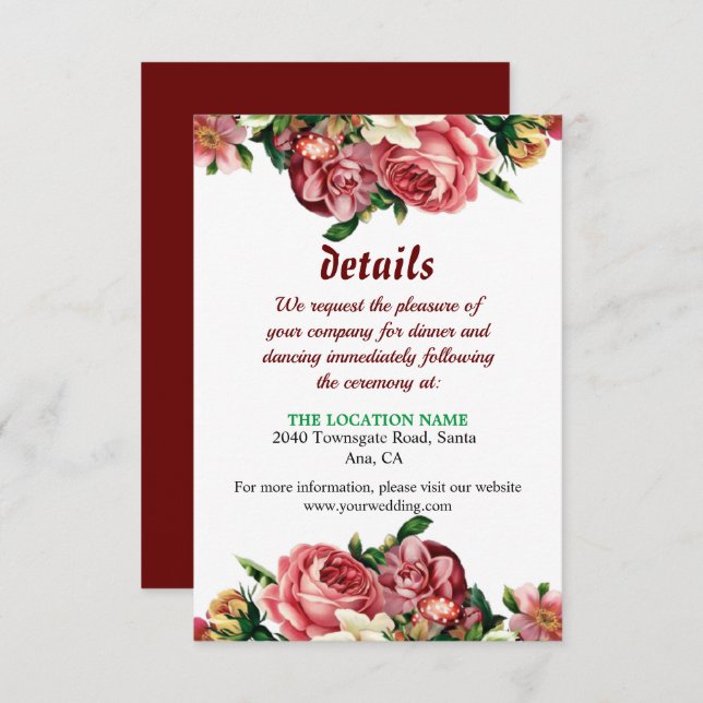 Simple Blush Roses Wedding Invitation Details (Front/Back)