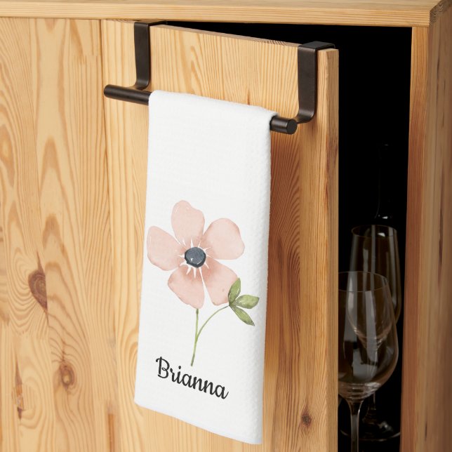 Simple Blush Watercolor Flower Name Tea Towel (Thirds Fold)
