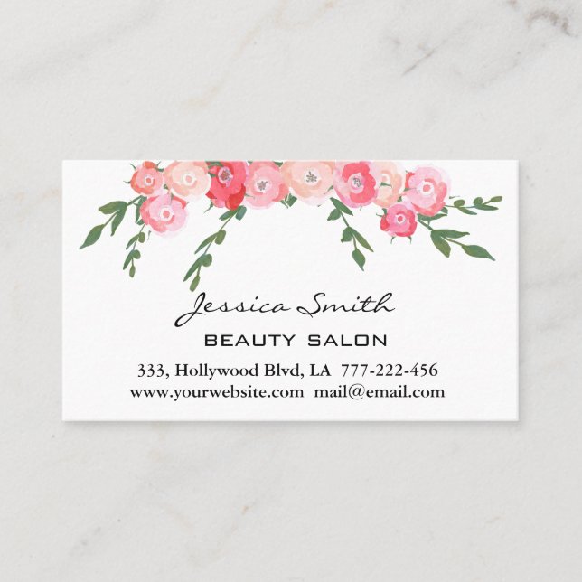 Simple blushed boho  watercolor roses appointment card (Front)