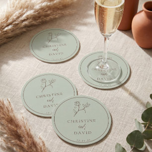 Simple Bohemian Wedding floral sage green Round Paper Coaster