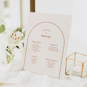 Simple Boho Arch Ivory Wedding Drinks Menu Pedestal Sign