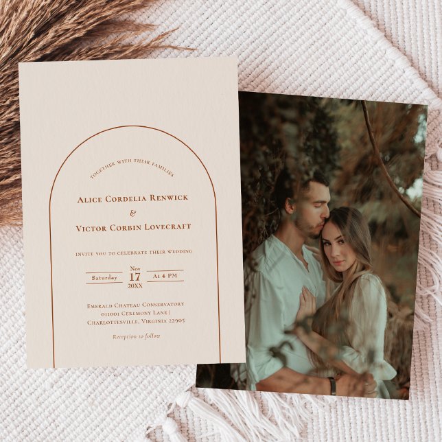 Simple Boho Arch Ivory Wedding Photo Invitation (Creator Uploaded)
