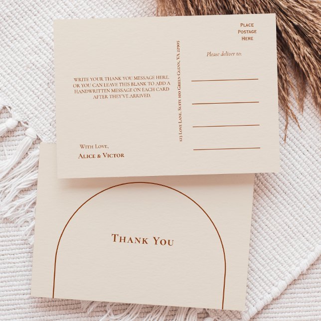Simple Boho Arch Ivory Wedding Thank You Postcard (Creator Uploaded)