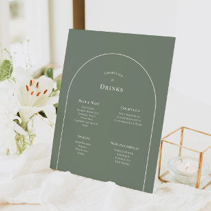 Simple Boho Arch Sage Green Wedding Drinks Menu Pedestal Sign